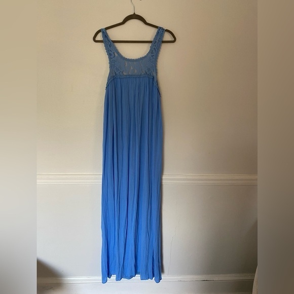 Flying Tomato Blue Sleeveless Floral Eyelet Scoop Neck Maxi Dress Size L - Picture 2 of 10